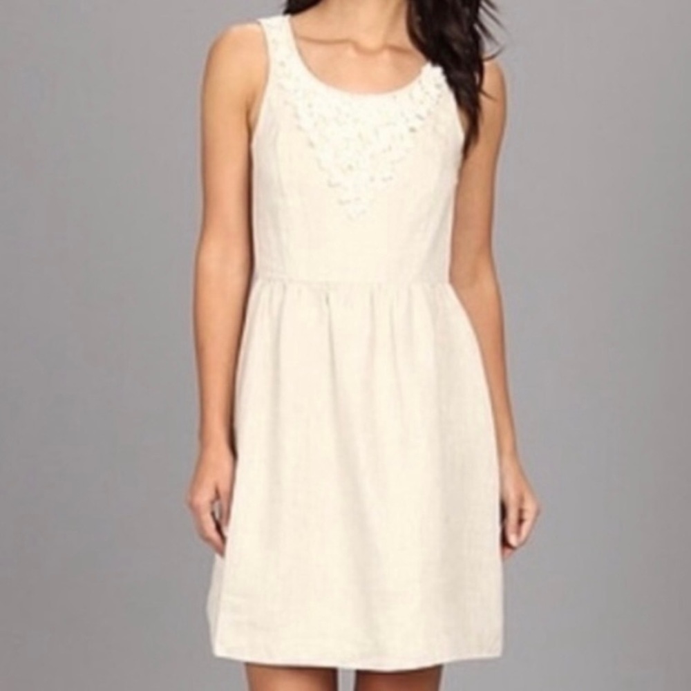 Kensie Linen Floral Detail Sleeveless Dress